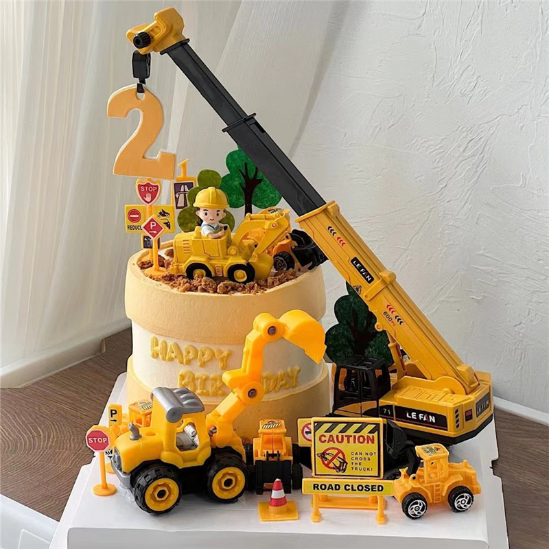 Kids Outdoor Excavator - Ekskavatör Vinç Traktör Kek Topper İnşaat