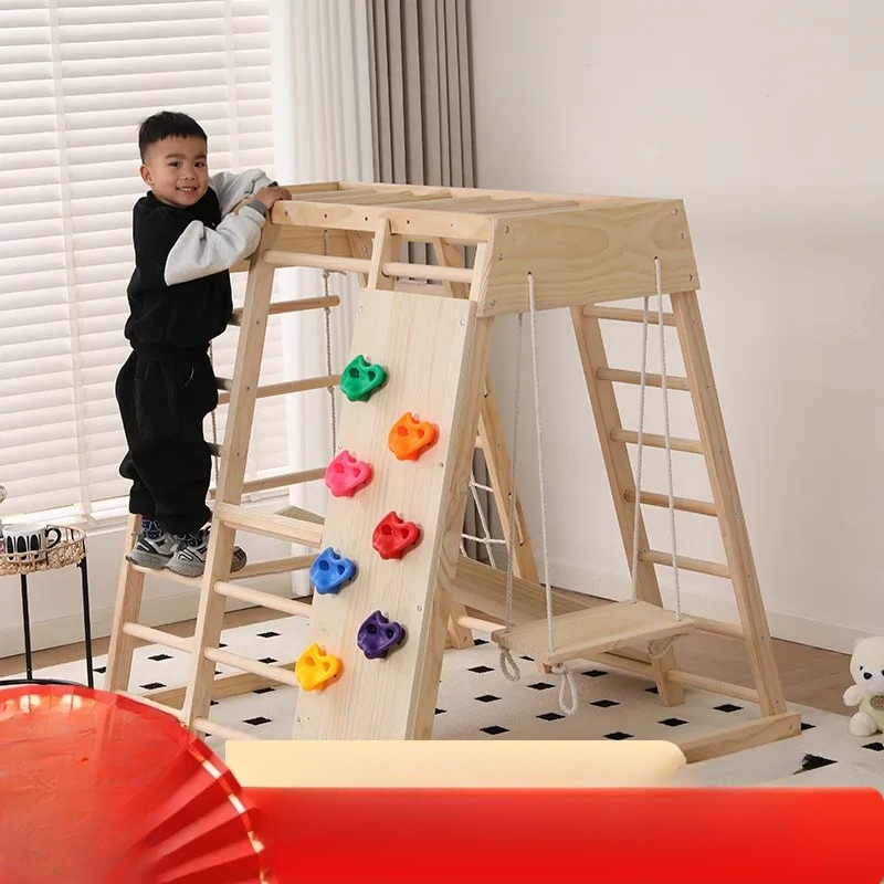 Kids Outdoor Wooden Climbing Frame - JMZ Ahşap Oyun Parkı Kaydıraklı Tırmanma