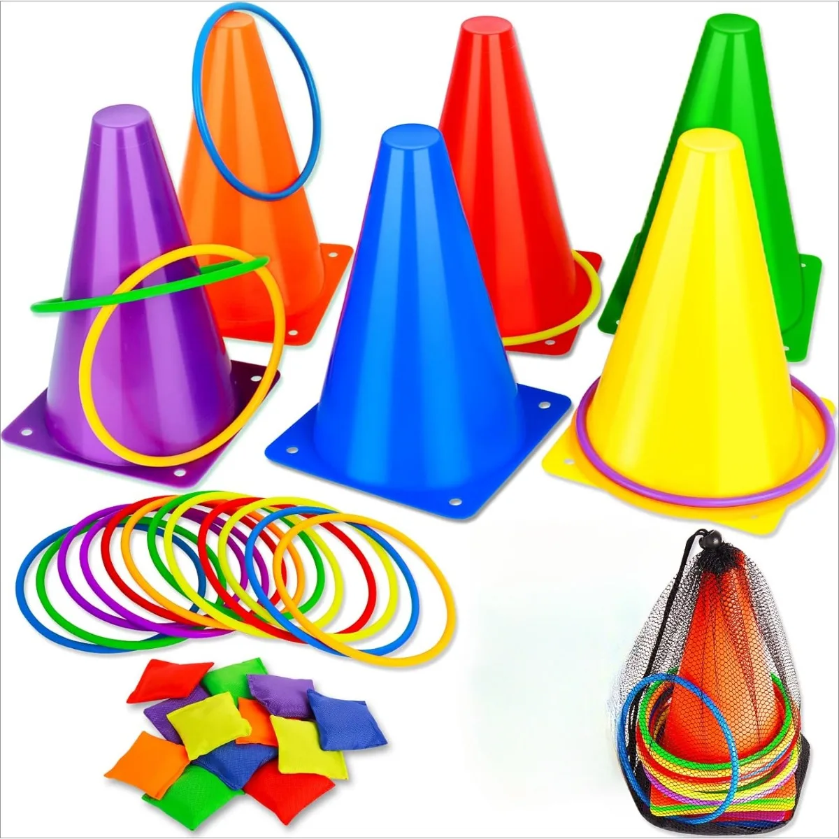 Kids Outdoor Bean Bag - 3'ü 1 Arada Yumuşak Plastik Koniler